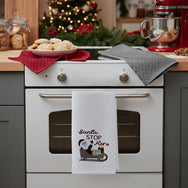 Velosso Santa Stop 3 Pack Cotton Christmas Embroidered Tea Towels