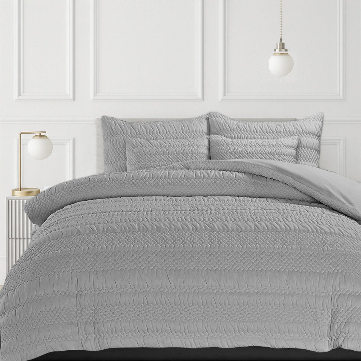 Velosso Saville Embossed Geometric Pattern Duvet Cover and Pillowcase Set