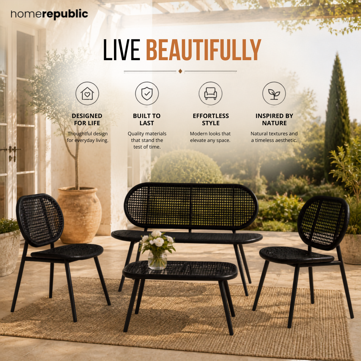 Home Republic Capri 4 Piece Garden Sofa And Tabe Set