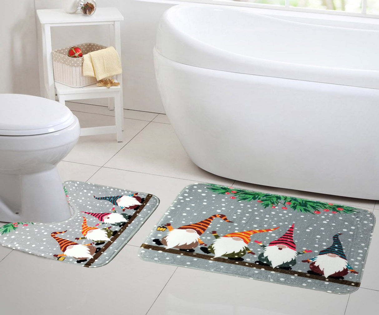 Velosso 2 Piece Christmas Memory Foam Bath and Pedestal Mat Set