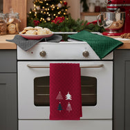 Velosso Xmas Trees 3 Pack Cotton Christmas Embroidered Tea Towels
