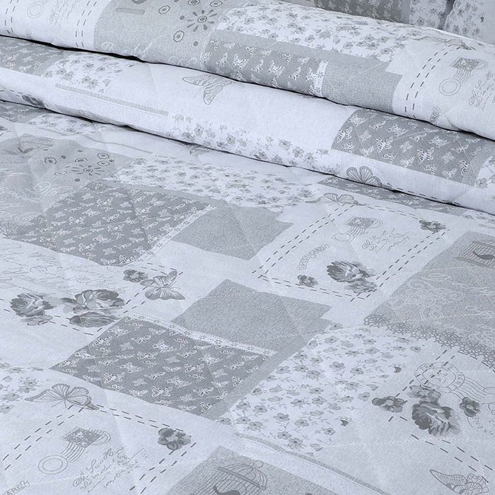 Shabby Chic Floral Grey Maya Bedspread Set