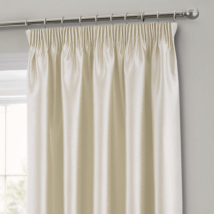 Cream Faux Silk Pencil Pleat Curtains