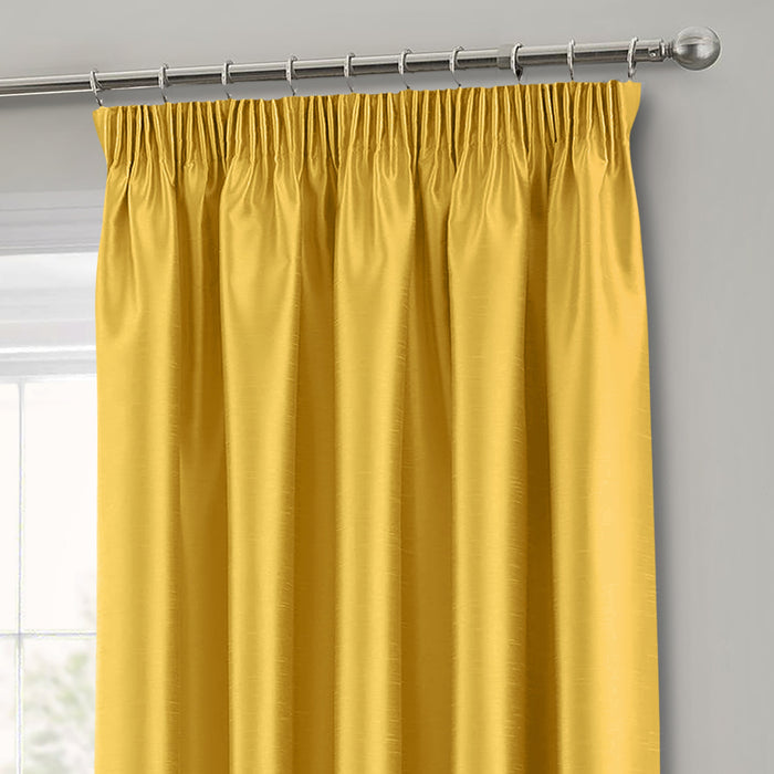 Faux Silk Ochre Yellow Pencil Pleat Curtains
