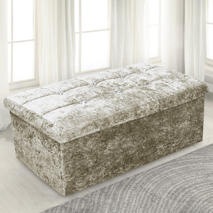 Large Crushed Velvet Storage Box Natural