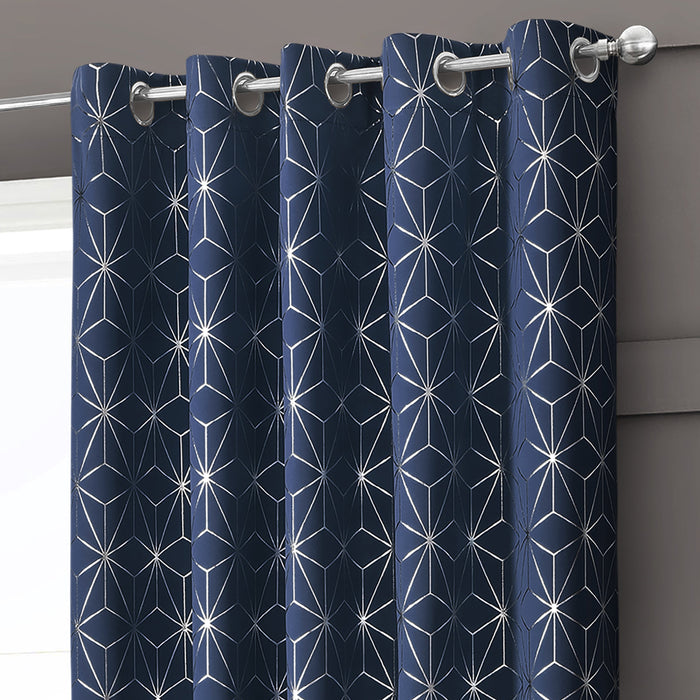 Moreno Navy Thermal Blackout Ready Made Eyelet Curtains