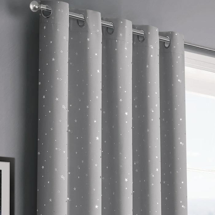 Stars Grey Thermal Blackout Ready Made Eyelet Curtains