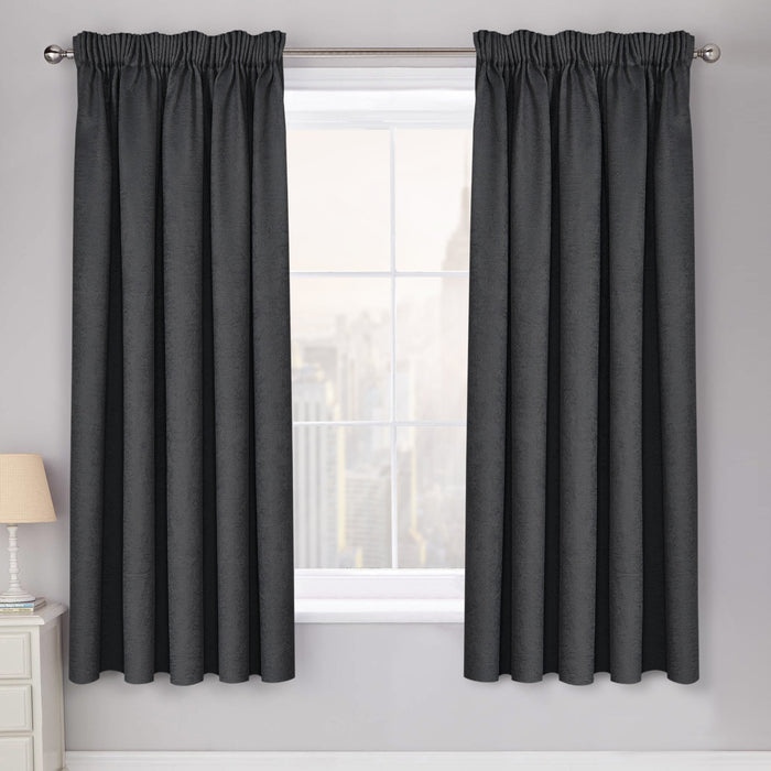 Westwood Black Dimout Pencil Pleat Curtains